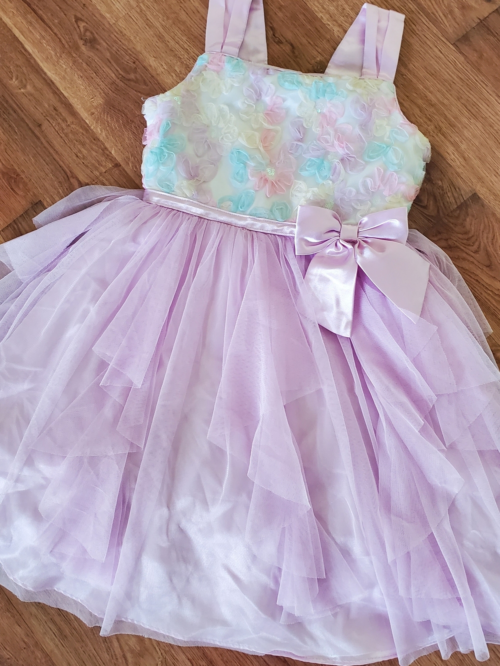 Jona Michelle Lavender Floral Tulle Dress with Satin Bow Size 7 Birthday